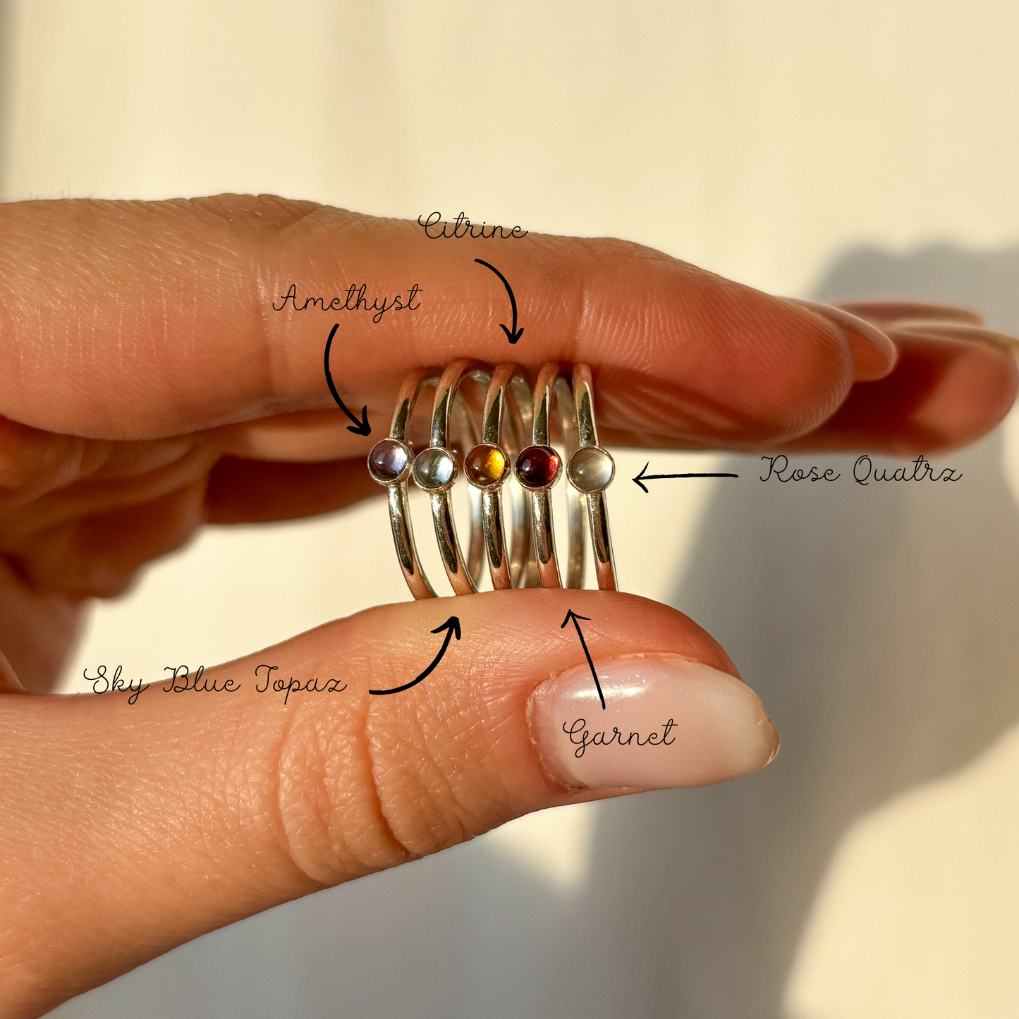 Dainty ring with various stones