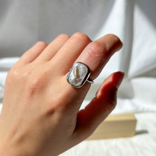 Square keshi pearl ring 17